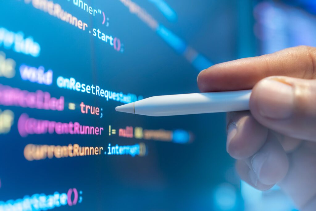 Close-up of coding on a digital screen representing front-end architecture and component-based design in modern web development projects.