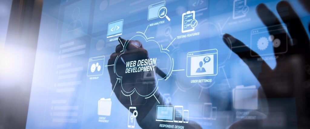 Person interacting with a digital interface illustrating component-based design and front-end architecture concepts used in modern web development workflows.